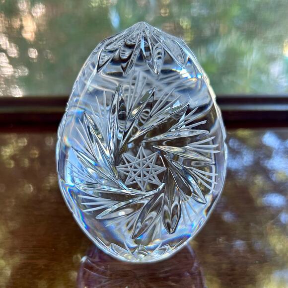 Vintage Polish 24% Lead Crystal Cut Glass Egg Paperweight 4.25 - Picture 11 of 12
